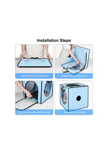 Funadd Pet Banyo Kurutma Kutusu Taşınabilir Katlanır Kurutma Kafesi, 5kg'a Kadar Evcil Hayvanlar İçin Uygun Mavi