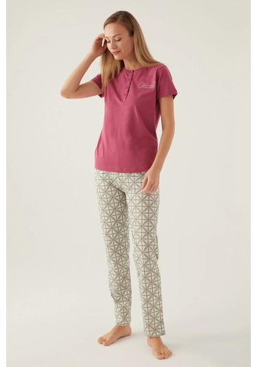 Arnetta 2881 Pamuklu Kısa Kol Kadın Pijama Takımı Mürdüm