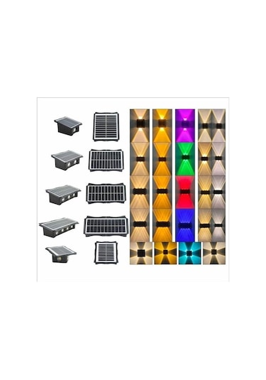 Opulentliving Çift Taraflı Güneş Solar 2 Lambalı Bahçe Duvar Rgb Aydınlatması Su Geçirmez 4 İşın Altın Altın
