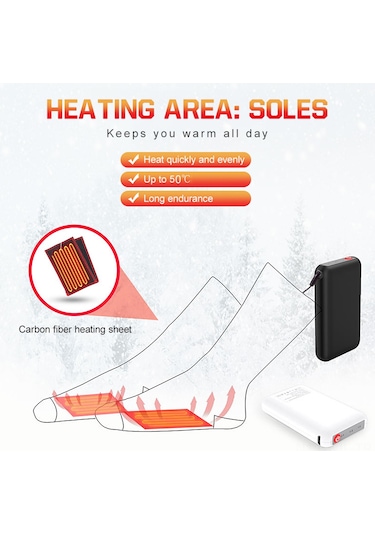 Gajeena Siyah Elektrikli Isıtıcı Çoraplar, Karbon Fiber Isıtma, Sabit 50 C, Dış Etkinlikler İçin, Power Bank İle Kullanıma Uygun, Erkek/kadın Siyah