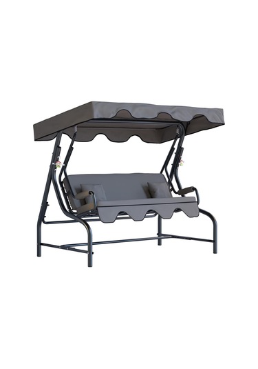 Bahçe Salıncağı 3 Kişilik Metal Salıncak Gümbet Koruma Kılıfı Hediye Ay Grisi