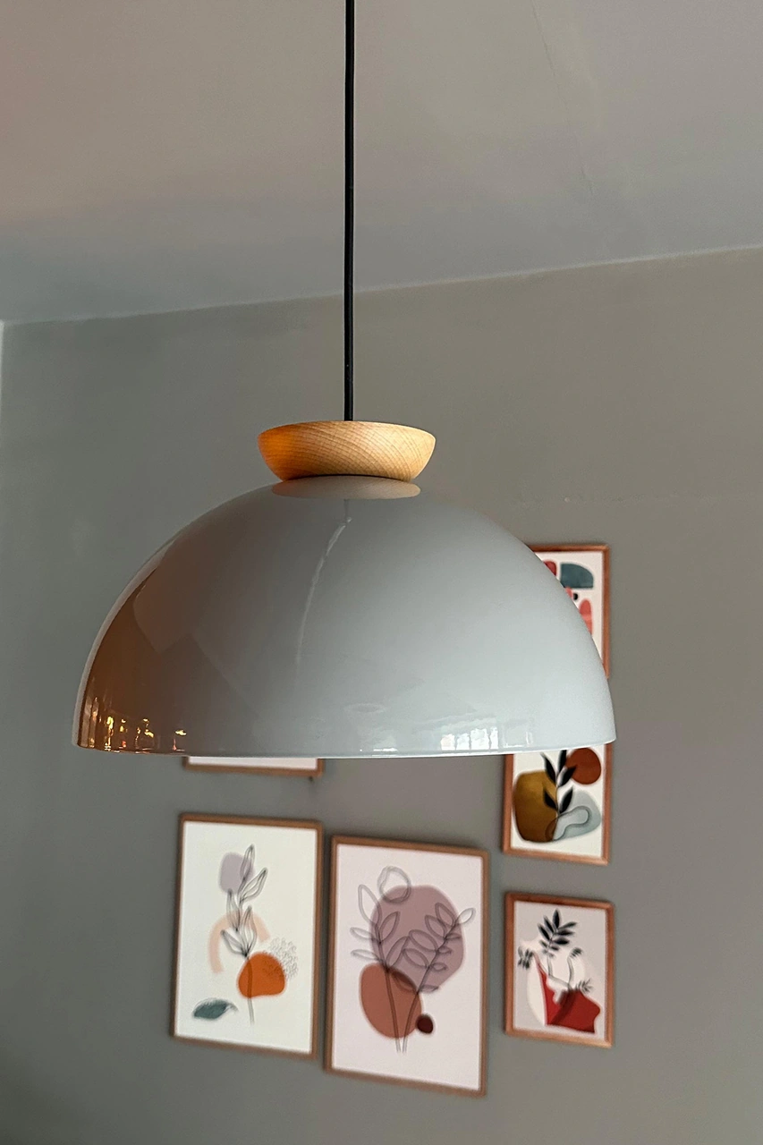 Yimpi Gri Avize Ahşap Tekli Sarkıt Salon Kuaför Cafe Dekoratif Aydınlatma Pastane Gri