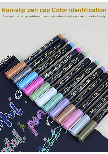 Symbee 10 Renkli Metalik Sulu Boya Kalemi Seti - Yumuşak Uçlu, 2 Mm Çizgi Genişliği, Dıy Albüm Ve Dekorasyon İçin Gümüş