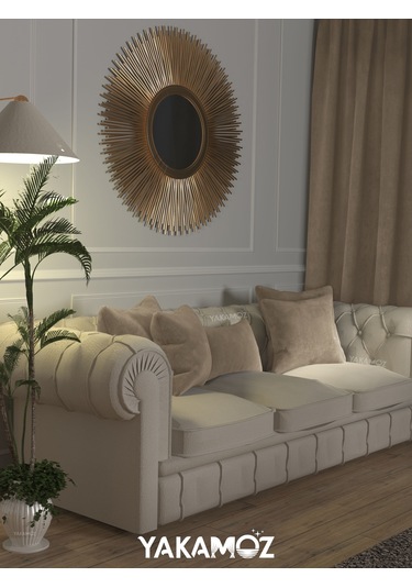 Br Yakamoz Kum Beji Kırlent , Yastık Kılıfı Kadife Görünümlü Velvet Touch Serisi Kum Beji