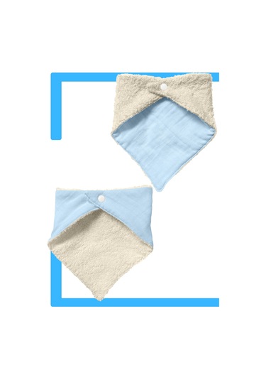 Bebek Ağız Bezi Salya Önlüğü Fular Çok Amaç 2'li M-bej Krem - Mavi