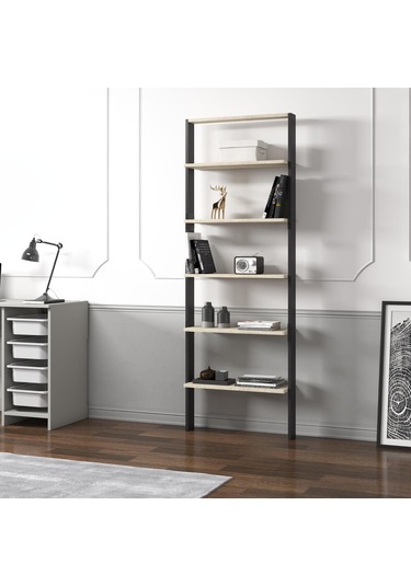 Hero 5 Raflı Modern Kitaplık - 180 Cm Antrasit/traverten