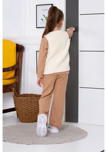 Bayramlık 3 Parça Yelekli Alt Üst Takım Bej