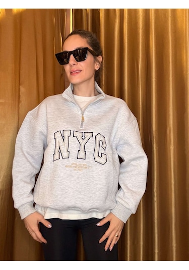 Ali Butik Gri Nyc Nakışlı Şardonlu Sweatshirt Gri