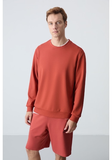 Tommy Life Kiremit Basic O Yaka Rahat Form Erkek Sweatshirt - 88053 Kiremit