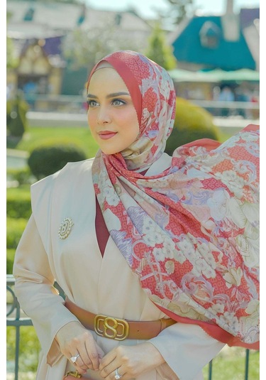 Buttonscarves Wonderland Saten Şal - Ginger Kırmızı