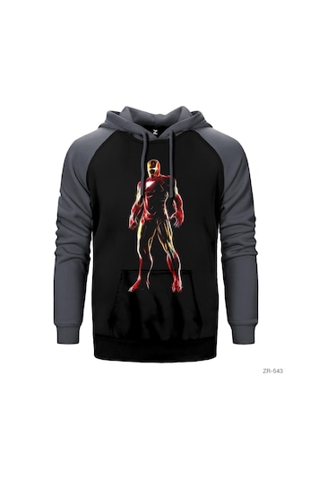 Iron Man Neon Gri Reglan Kol Kapşonlu Sweatshirt Gri