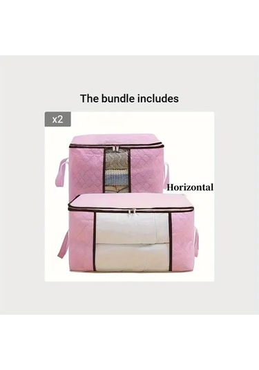 Honeybeeshop Pembe Yatak Çarşaf Giysi Büyük Depolama Çantası Organizer Sağlam Fermuarlı 2 Adet Pembe
