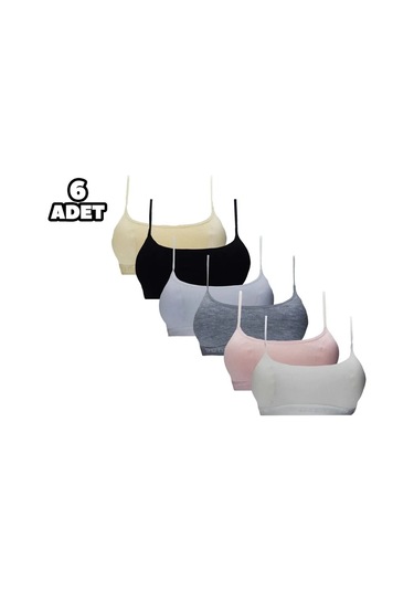 6'lı Paket Askılı Pedli Düz Büstiyer Karışık Renk Asorti
