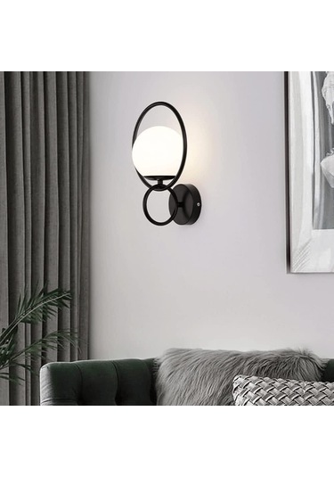 Cam Top Abajur Arka Plan Duvar Dekorasyon Duvar Işığı İle Yaratıcı Metal Yüzük Duvar Apliki E27 Orta Yüzyıl Karanlık Rose Gold - Siyah