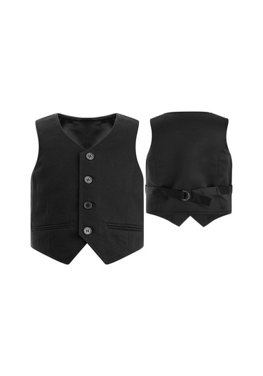 Siyah Çocuk Boys Beyler Düz Renk Yelek V Yaka Düğme Aşağı Geri Askı Sivri Yelek Parti Sahne Performansı Siyah