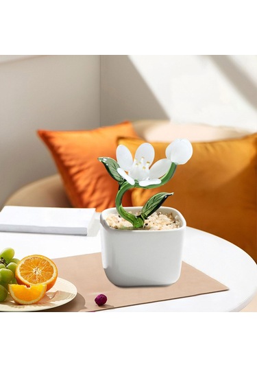 Suntek Magideal  Saksı Bitki Cam Heykeli Heykelcik Dekoratif Hediye Beyaz