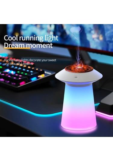 Sones Hx126 Ses Alma Rgb Işık Volkan Nemlendirici Simüle Alev Aromaterapi Makinesi, Renk: Beyaz