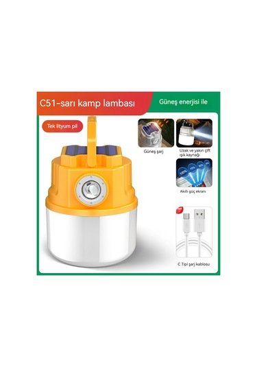 Jian Fan Led Çok Fonksiyonlu Güneşkamp Lambasıev Acilmekan Usb Şarj Kamp Lambası Sarısarı Sarı Çok Renkli