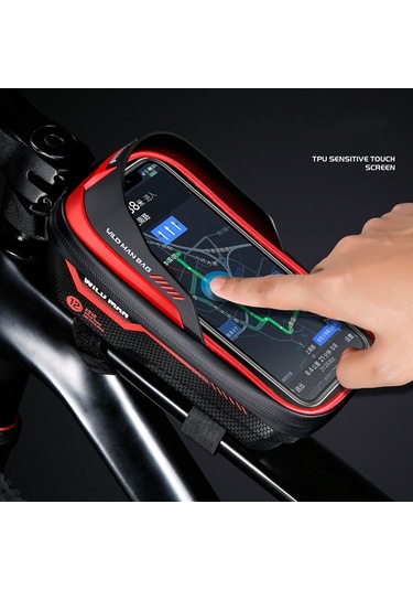 Wıld Man Es12 1l Dağ Bisikleti Ön Kiriş Çantası Bisiklet Su Geçirmez Telefon Eyer Çantası, Renk: Kırmızı Siyah