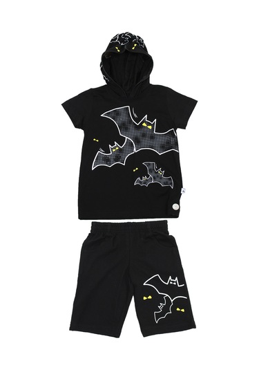 Gigas Kapşonu Fermuarlı Batman Şortlu Takım Siyah