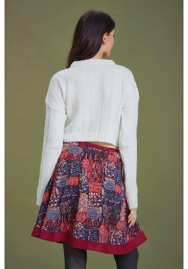 Kırmızı Desenli Anvelop Kısa Etek Kırmızı