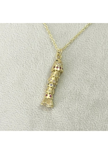 Renkli Taşlı Hareketli Balık Kolye Gold Gold
