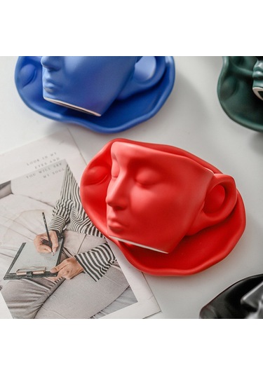 Xiyyadms Kahve & Çay Bardakları - Yaratıcı Yüz Desenli Seramik, 100ml Yeşil, Hediye İçin Uygun, Kaliteli Isı Tutucu