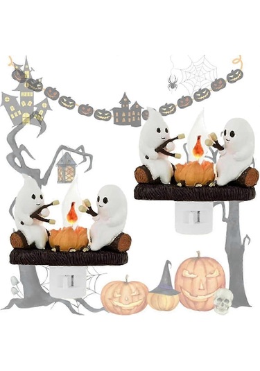 2 Adet Hayalet Kamp Ateşi Titreyen Gece Lambası 3d Led Küçük Sahte Kamp Ateşi Gece Lambası Titreyen Alev Cadılar Bayramı Gece Lambası Eu Diğer