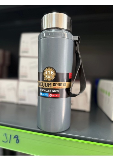 Paslanmaz Çelik Termos Su Şişesi 600ml Vakumlu Kapak Gri İthal Ürün Gri