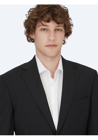 Siyah Desenli Modern Fit Yün Karışımlı Takım Elbise Siyah