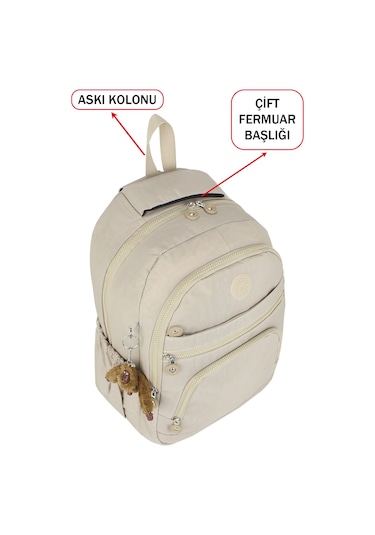 Dada Okul Sırt Çantası Bej Ortaokul Lise Geniş İç Hacim Ortopedik Su Geçirmez Kumaş Bej