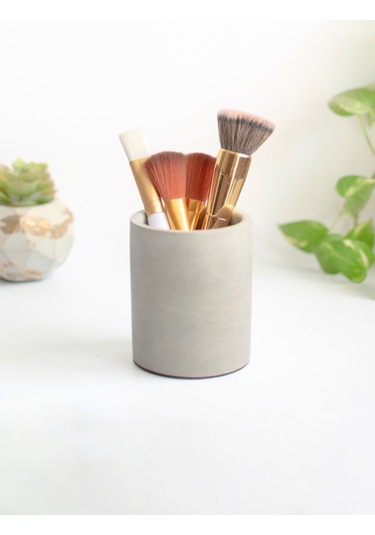 Dekoratif Beton Silindir Kalemlik Çok Amaçlı Organizer Vazo Saksı Ofis Ve Banyo Düzenleyici 8x10 Cm Beyaz