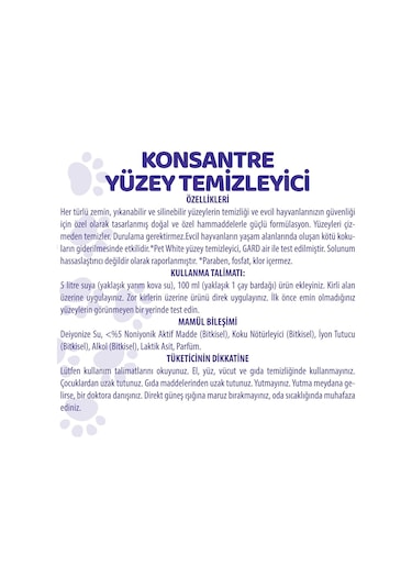 Pet White Evcil Hayvan Yüzey Temizleyici 1 L