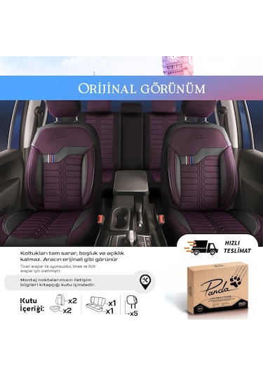 Panda Londra Serisi İngiliz Jakar Kumaş Oto Koltuk Kılıfı - Bordo - Siyah