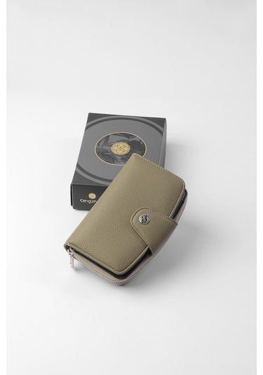 Cengiz Pakel Orta Boy Çıt Çıt Detaylı Kadın Cüzdan/portföy - 65300 - Haki/siyah 65300-haki-siyah