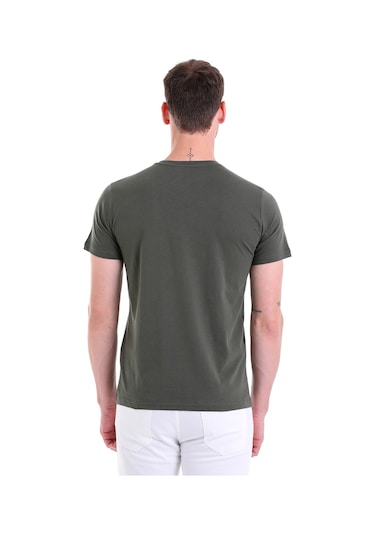 Hatemoğlu Haki Düz Slim Fit 100% Pamuk V Yaka Tişört Haki
