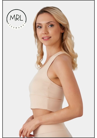 Kadın Ten Rengi Sporcu Sütyeni Pedli Likralı Destekleyici Su Sporları Koşu Fitness Dans Sports Bra Ten Rengi