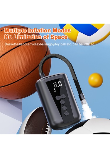 Monyee St-9612 Elektrikli Top Pompa, Akıllı Sayısal Ekran, Otomatik Durma, 2000mah Batarya, Led Işık, Siyah Futbol, Basketbol, Voleybol