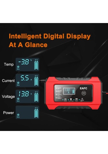 Araba Pil Şarj Cihazı 12v 6a Darbe Onarım Lcd Ekran Akıllı Hızlı Şarj Agm Derin Eu Plug