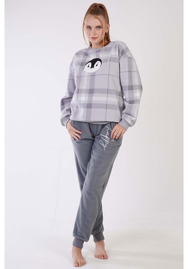 Kadın Polar Uzun Kol Gri Pijama Takım C9t8n1o303 001