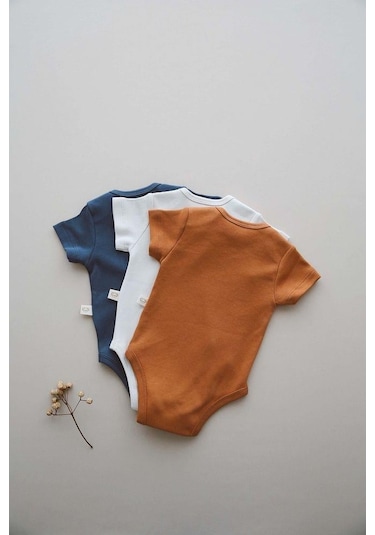 3lü Nakışlı Çıt Çıtlı Kısa Kollu Body Zıbın Model 4 Indigo