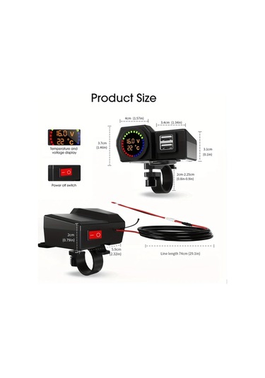 Honeybeeshop 1 Bilgisayar Drag 3 Motosiklet Şarj Cihazı Dijital Ekran Çift Usb Araç Şarj Aleti 5v3a İphone Huawei İçin