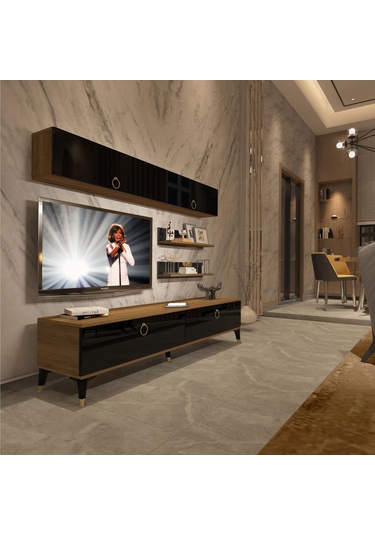 Decoraktiv Eko 5 Mdf Std Gold Tv Ünitesi Tv Sehpası Pera - Siyah