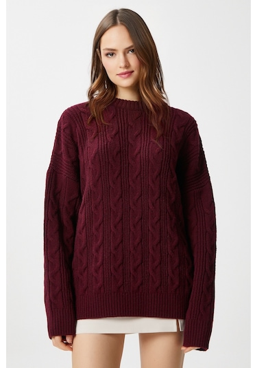 Ritnice Kadın Stella Yumuşak Oversize Bordo Triko Kazak Bordo