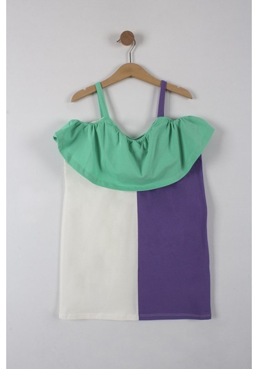 Kız Çocuk Renkli Askılı Elbise-6162-yeşil Yeşil