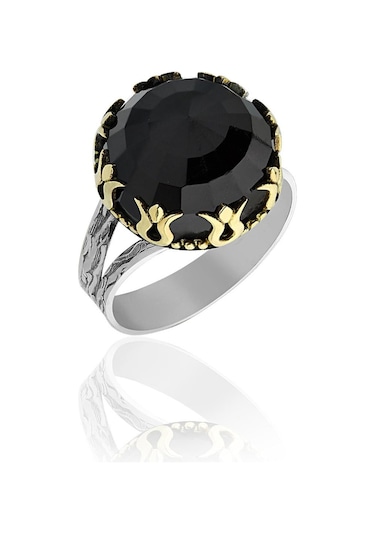 Erdobia Oniks Taşlı Lale Motifli Yuvarlak Otantik Gümüş Kadın Set