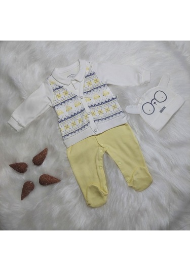 2'li Sarı Beyaz Tulum Set Pamuk Sarı