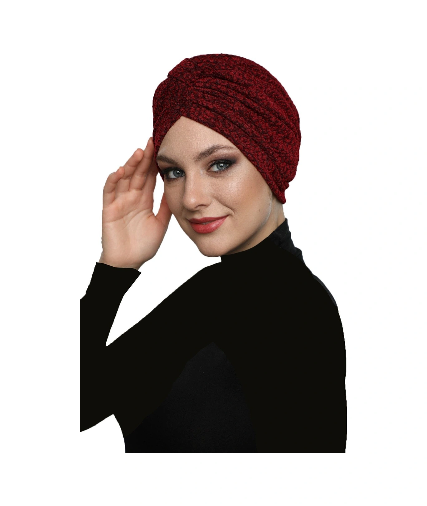 Brokar Bantlı Bordo Astarlı Hazır Türban Tesettür Bone Bordo