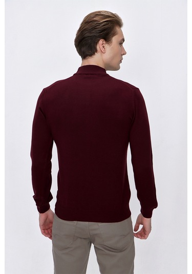 Basic Dinamik Fit Rahat Kesim Yarım Balıkçı Yaka Triko Kazak 99kc017002752 Koyu Bordo