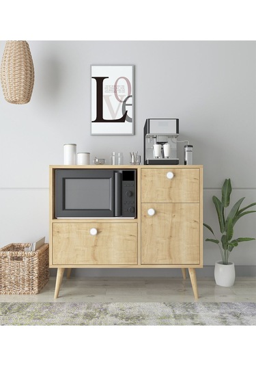 Floradesign Fresh Kahve Köşesi / Çok Amaçlı Dolap / Airfryer Dolabı / Mutfak Organizeri Meşe